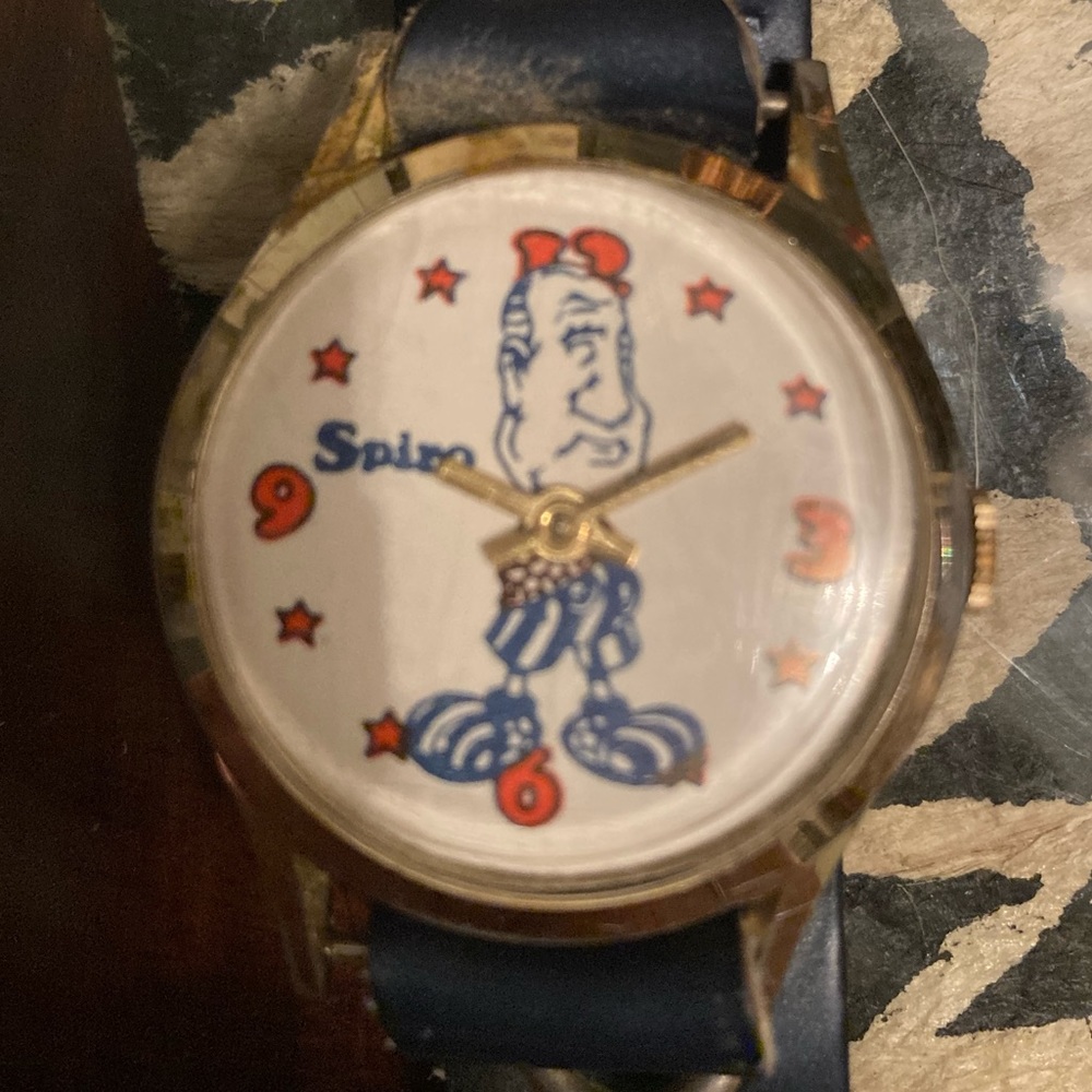 Spiro Agnew (Swiss) Manual wind 1-jewel character wristwatch.
